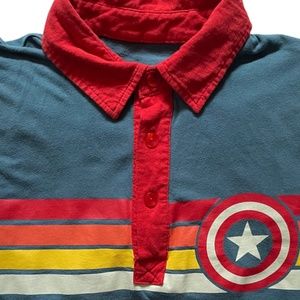 MARVEL Captain America Mens Small Polo Shirt We Love Fine Short Sleeve Blue Red